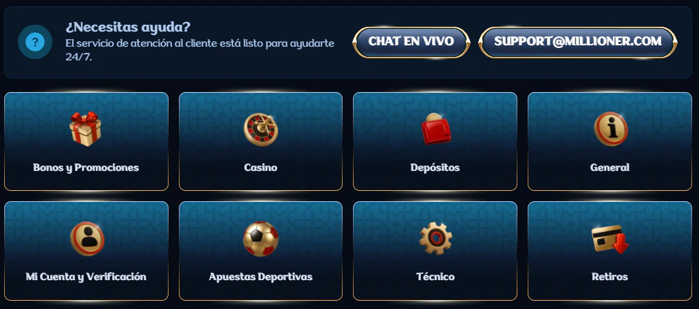 Millioner Casino atención al cliente y chat en vivo