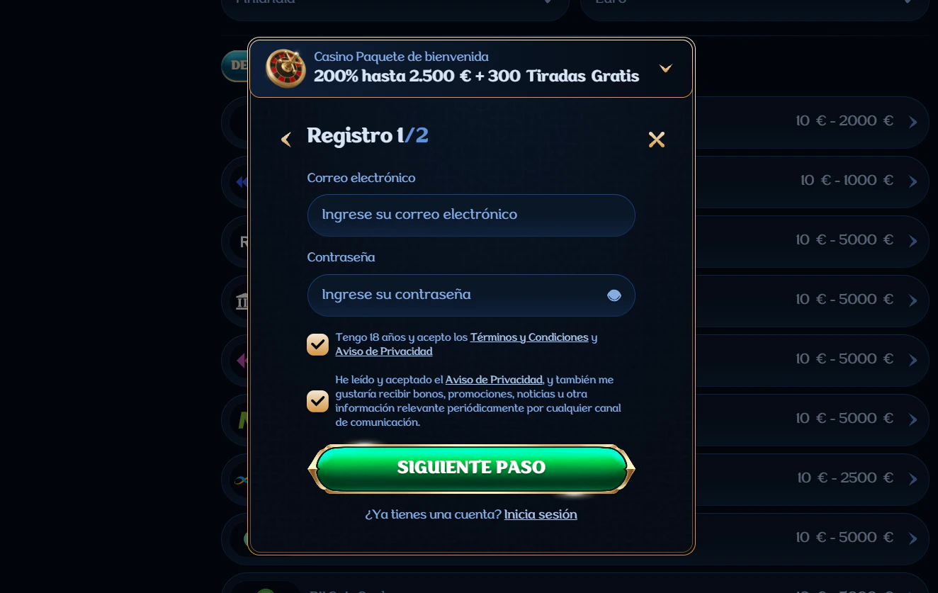 Millioner Casino registro e inicio de sesión